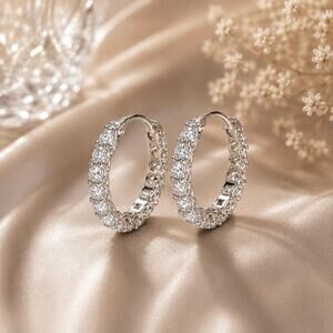 3 CTW Moissanite Eternity Hoop Earrings Sterling Silver Pavé Hoops